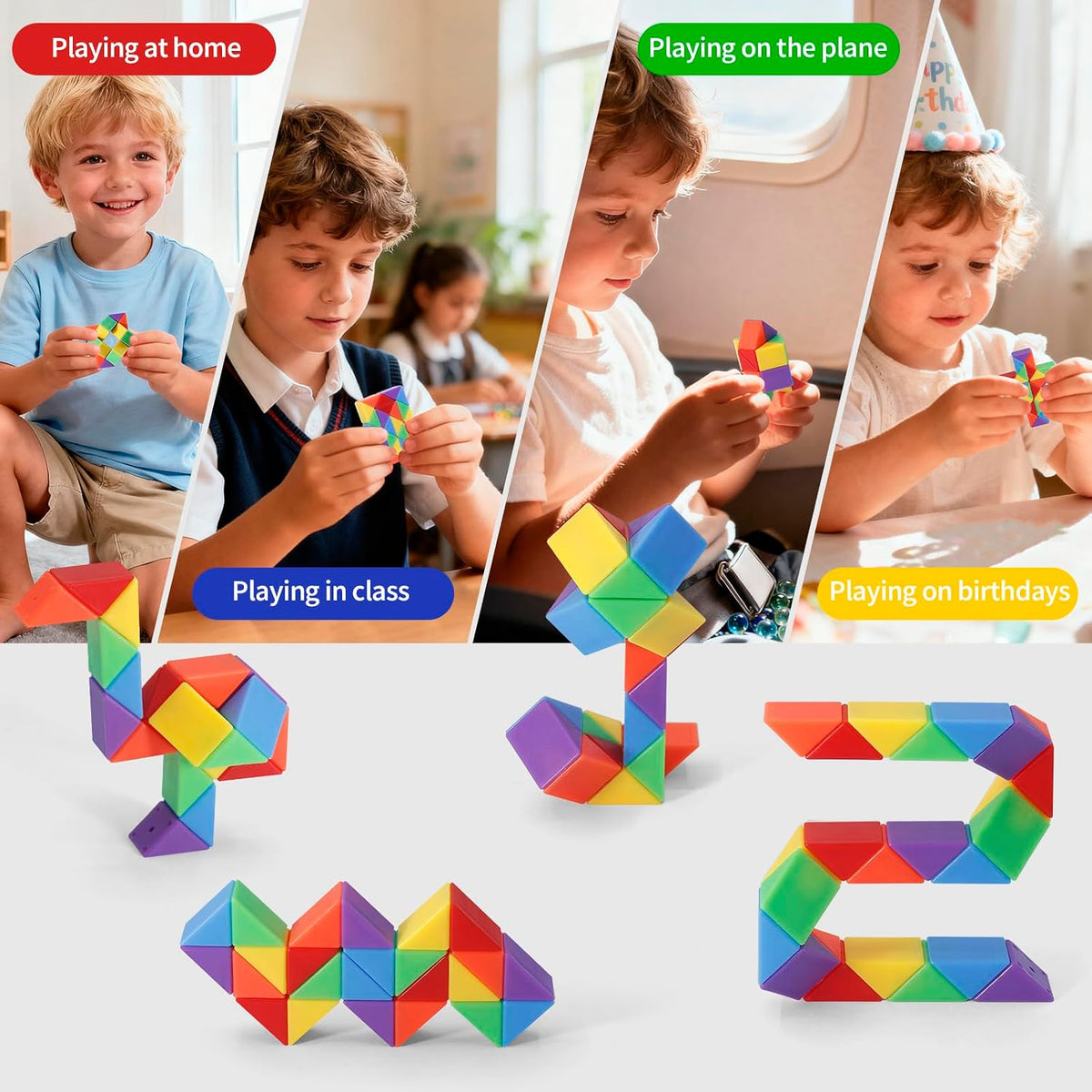 30 Pack Mini Fidget Snake Cube Toys Goodie Bag Stuffers for Kids, Treasure Box Toys for Classroom, Twist Puzzle for Party Favors, Birthday & Back to School Gifts, Stocking Stuffers for Kids