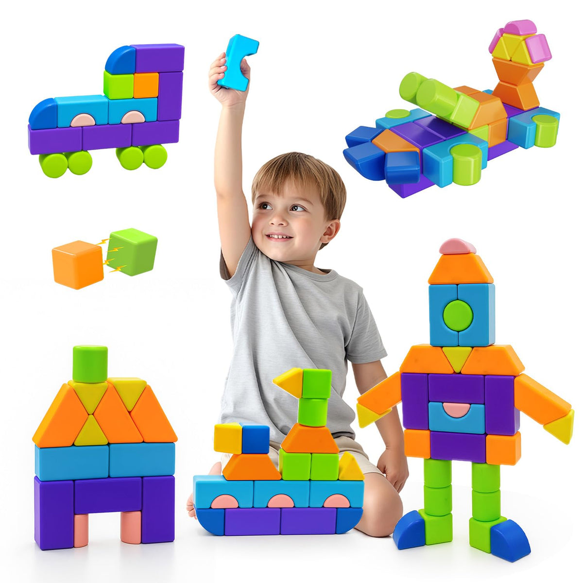 Pairez Toys Magnetic Blocks for Kids Ages 1-3, Large Building Blocks