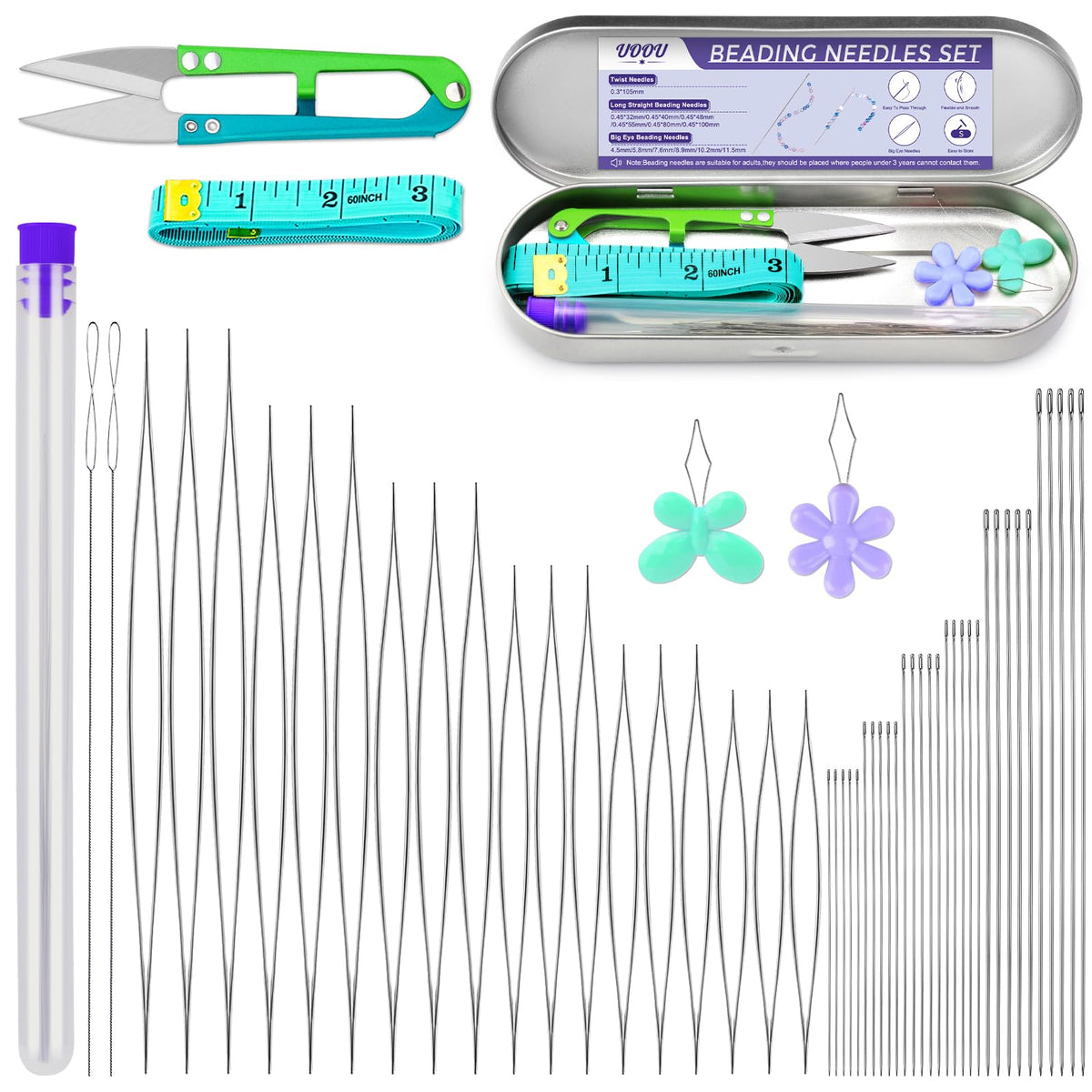 UOOU 86 Pcs Beading Needle Set, 6 Sizes Beading Needles for Seed Beads