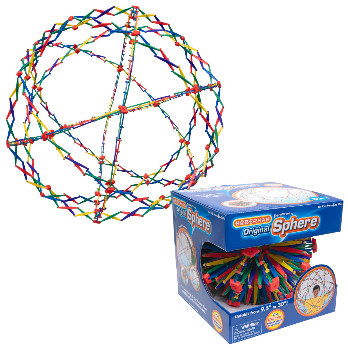 Hoberman Original Sphere Rainbow, Expanding and Contracting Geometric Ball Toy, Award-Winning STEM Fidget Toy for Kids and Adults, Ages 4+