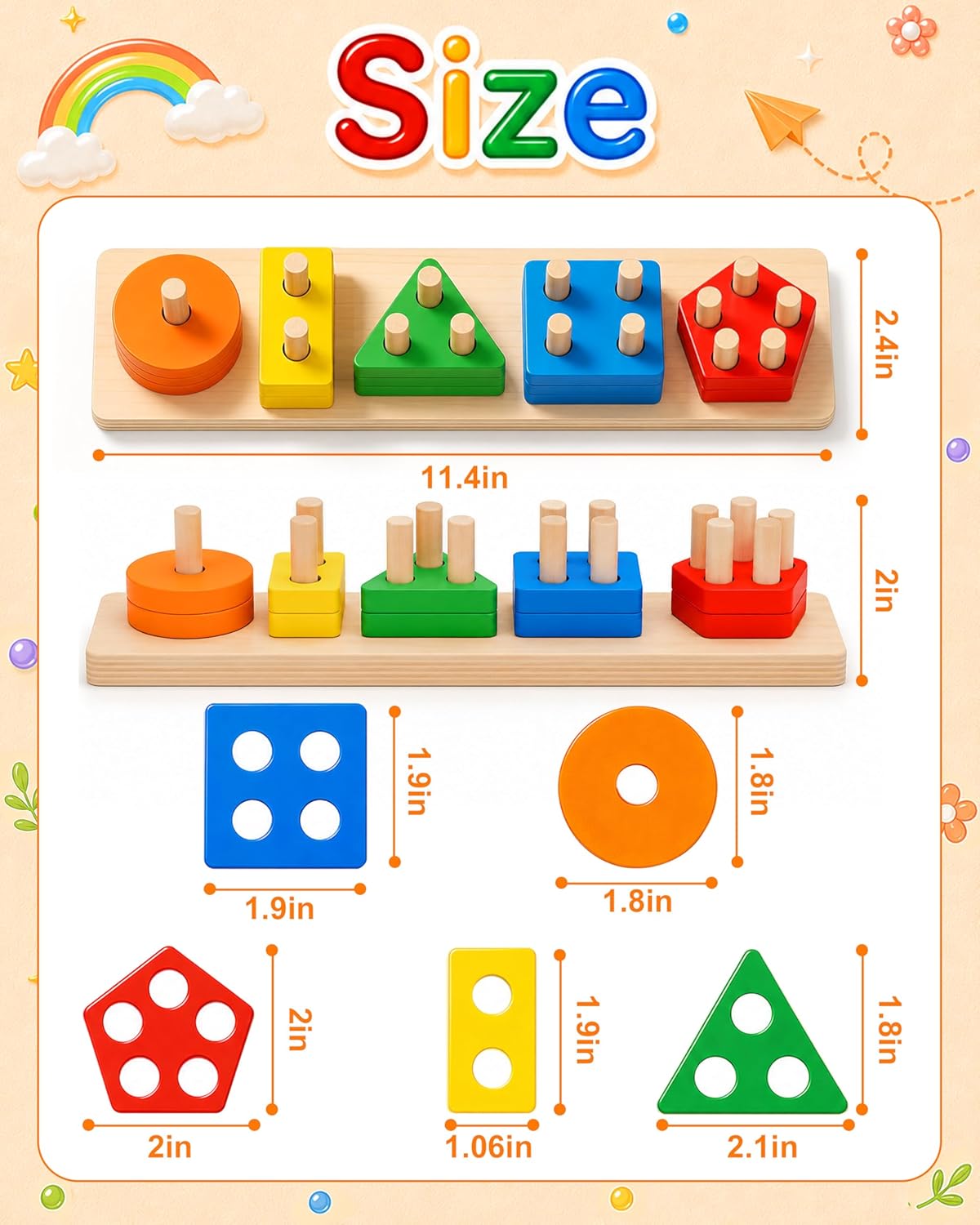 Montessori Toys for 1 2 3 Year Old Boys Girls Toddlers, Wooden Toys Gifts