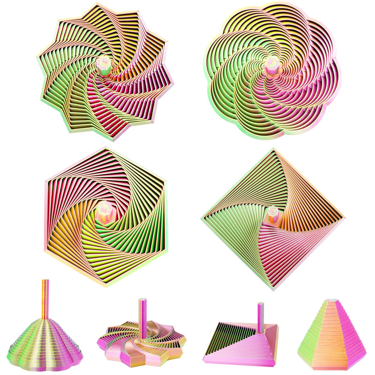 4PCS 3D Printed Fidget Toys,Fractal Hexagon Stress Toys for Kids Adults