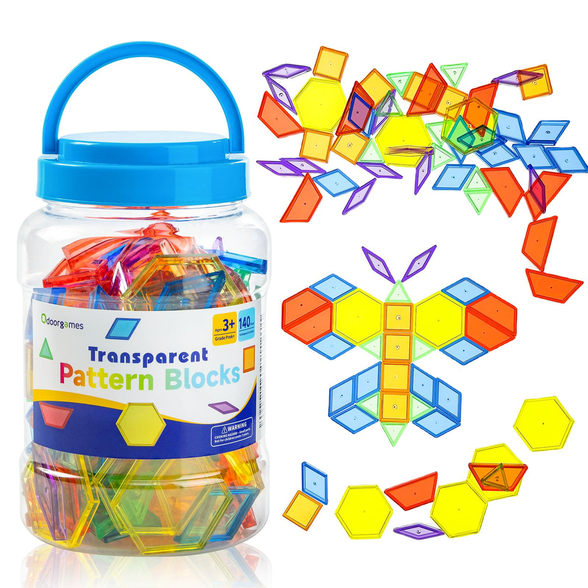 140 Pcs Translucent Pattern Blocks - Light Table Manipulatives