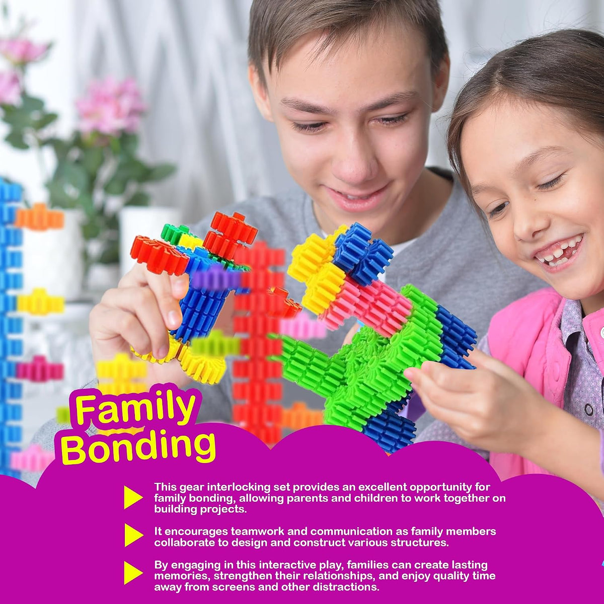 STEM Building Blocks Toys for Kids – Educational and Safe Gear Interlocking Construction Playset – Develop Creativity Preschool Brain Teaser Montessori Toys Gift for 3 4 5 Years Old Kids Boys Girls