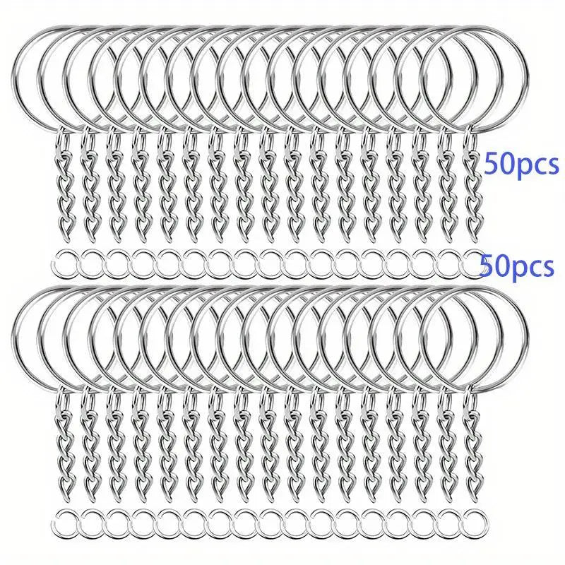 100pcs/set Keychain Production Supplies Kit With 50 Adjustable Metal Chain Keychains And 50 Jump Rings, Keychain Set Keychain Accessories Loose For Keychain Production DIY Crafts Small Business Supplies