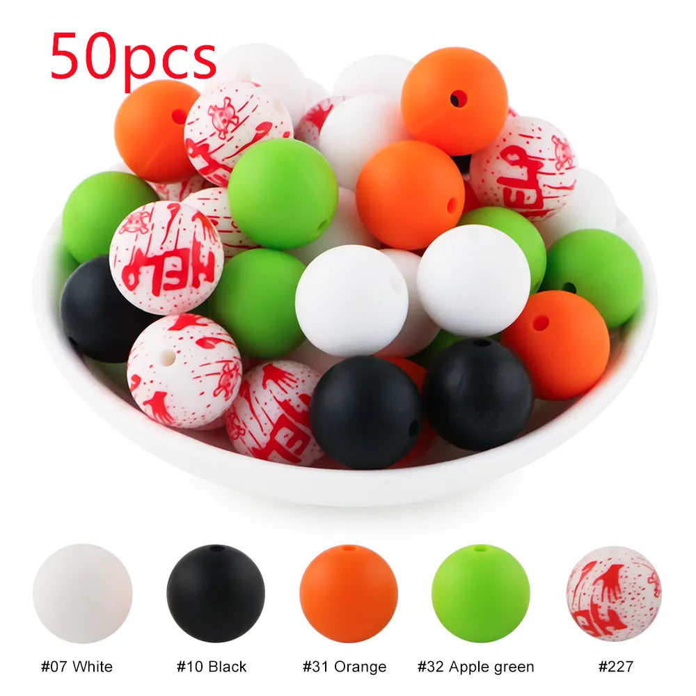 15mm Silicone Beads, 50-Piece Round Printed Bead Set, Beads for Crafts, Beading Supplies, DIY Jewelry-Making Supplies for Bracelets, Necklaces, Earrings and Pendants #GLOBAL PICKS