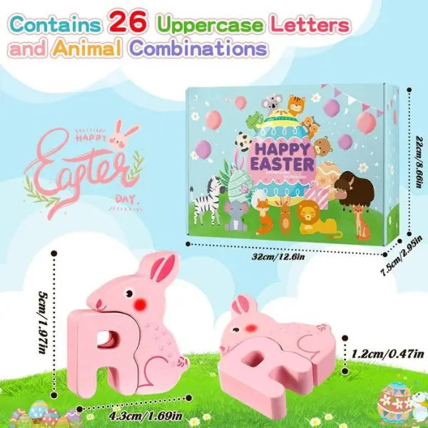 26 Pack Prefilled Easter Eggs with Animal Alphabet Wooden Puzzles – ABC Learning Toys, Easter Egg Fillers, Easter Basket Stuffers for Toddlers & Kids