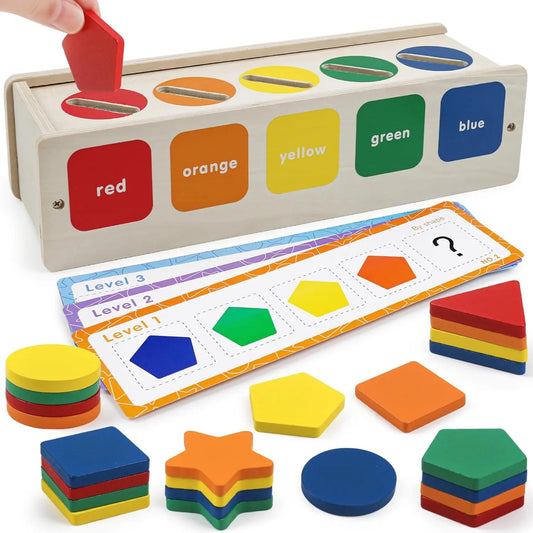 P-ITC095 Solid Wood Unisex Montessori 2-in-1 Shape Sorter Toy, 25 Pieces Kids Learning Materials, Fine Motor Game for 2-5 Year Olds, Teaches Basic Geometric Math Concepts, Boosts Development, Class Activity Gift