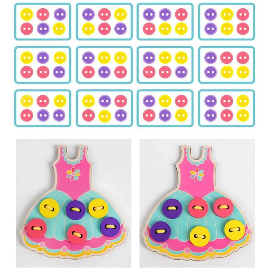 Wooden Montessori DIY Handmade Wear Stitching Button Beads Lacing Threading Board Toys for Girls Kids Early Learning Materials