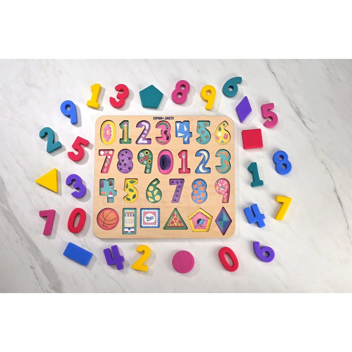 Domino & Juliette 123 Find & Fit Silicone Puzzle Dishwasher Safe and BPA FREE for Toddlers & Kids – Wooden 123 Puzzle Activity Set for Fine Motor Skills & Visual Perception Development – Fun Play  & Interactive Preschool Learning