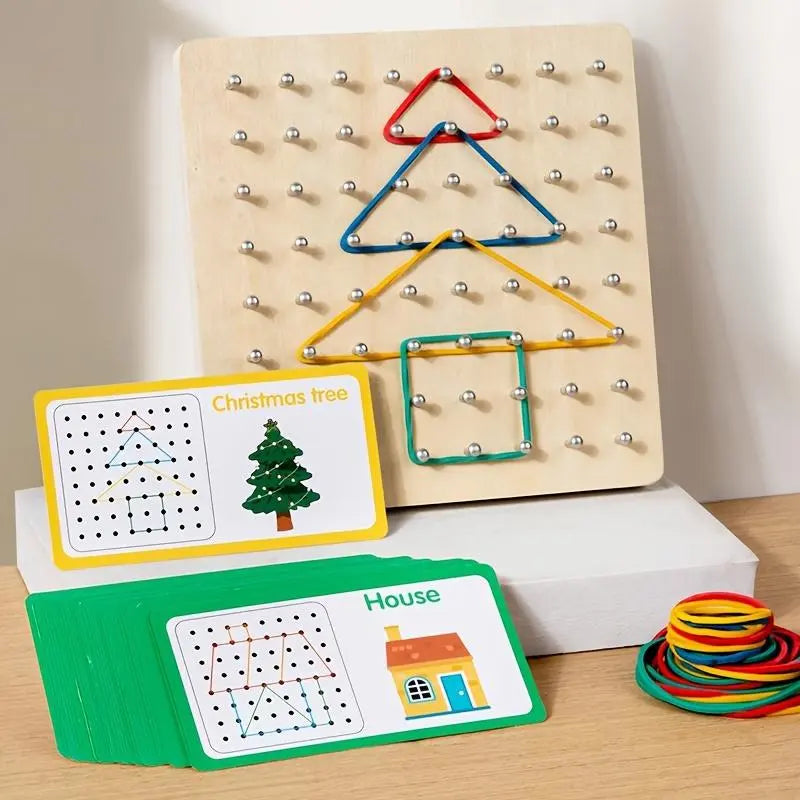 Wooden Geometric Pegboard Toy Activity Board - BPA-Free Shape Sorter, Construction & Jigsaw Puzzle, Unisex Educational Toy for 3+ Months, Holiday Gift with Safe Materials