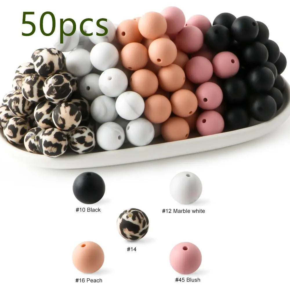 15mm Silicone Beads, 50-Piece Round Printed Bead Set, Beads for Crafts, Beading Supplies, DIY Jewelry-Making Supplies for Bracelets, Necklaces, Earrings and Pendants #GLOBAL PICKS