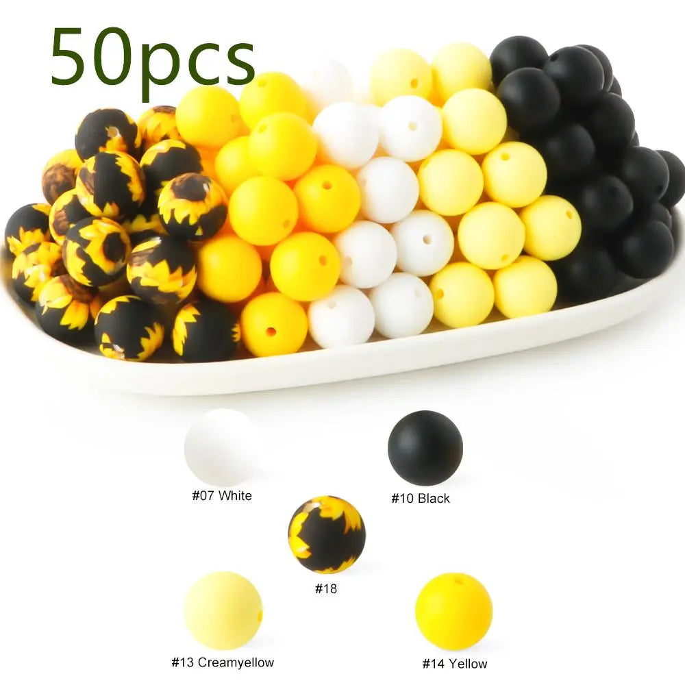 15mm Silicone Beads, 50-Piece Round Printed Bead Set, Beads for Crafts, Beading Supplies, DIY Jewelry-Making Supplies for Bracelets, Necklaces, Earrings and Pendants #GLOBAL PICKS