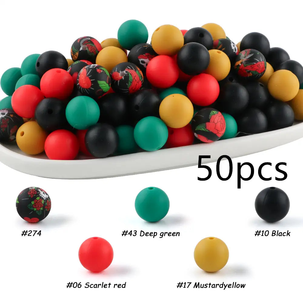 15mm Silicone Beads, 50-Piece Round Printed Bead Set, Beads for Crafts, Beading Supplies, DIY Jewelry-Making Supplies for Bracelets, Necklaces, Earrings and Pendants #GLOBAL PICKS