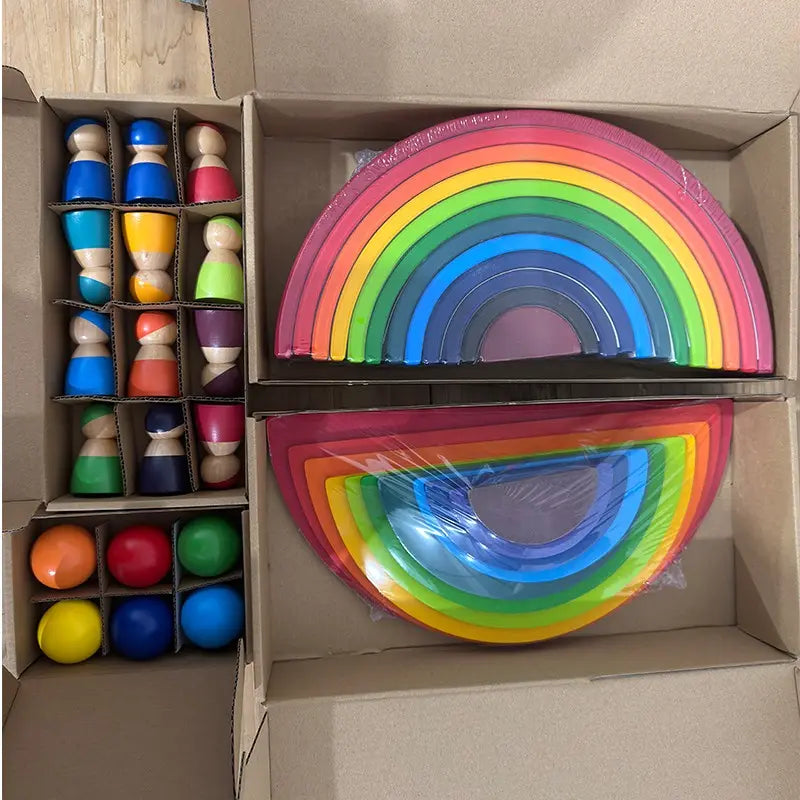 Wooden Rainbow Stacking Blocks for Kids, Montessori Educational Toy, Open-Ended Learning Toy, Gift for Children, Building Blocks