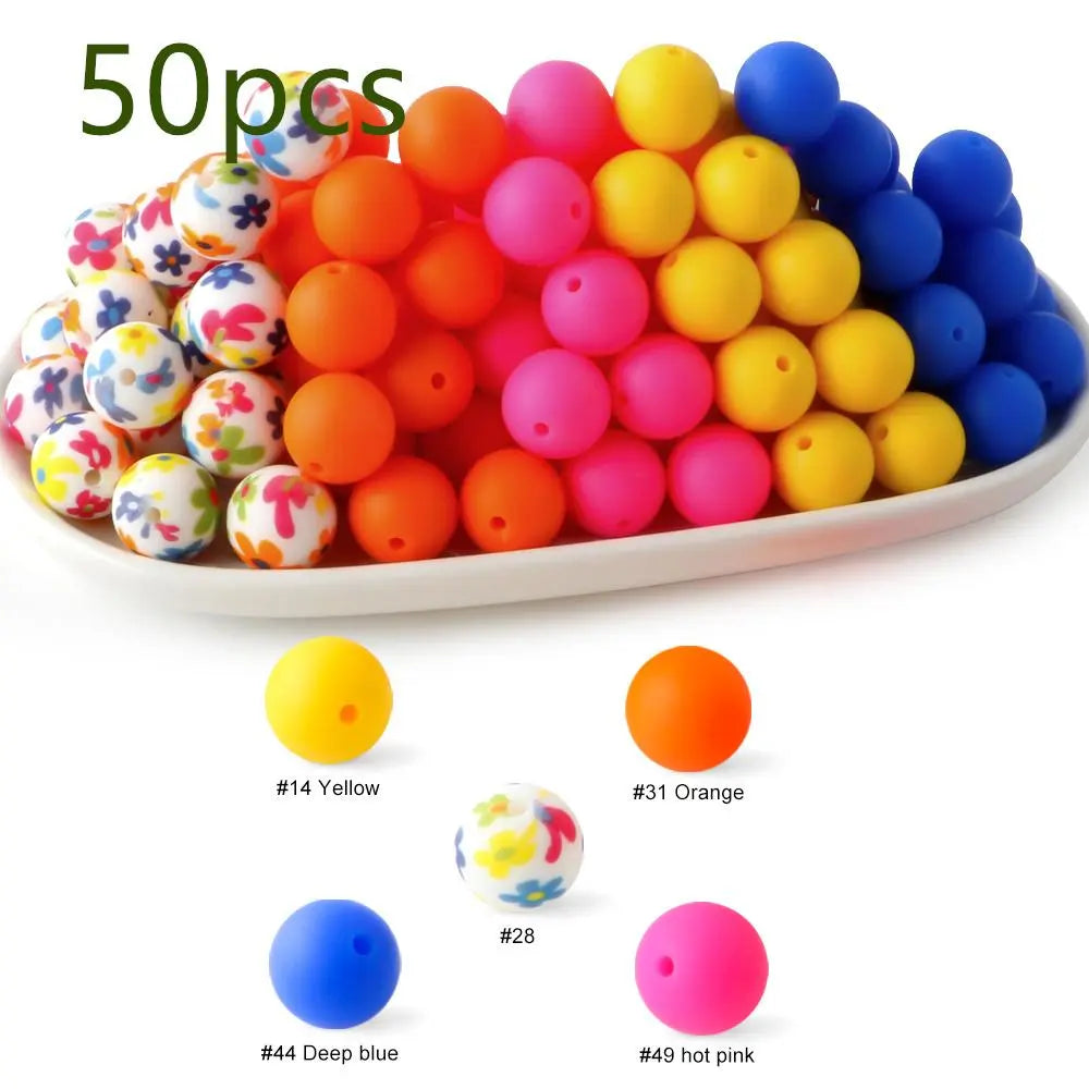 15mm Silicone Beads, 50-Piece Round Printed Bead Set, Beads for Crafts, Beading Supplies, DIY Jewelry-Making Supplies for Bracelets, Necklaces, Earrings and Pendants #GLOBAL PICKS