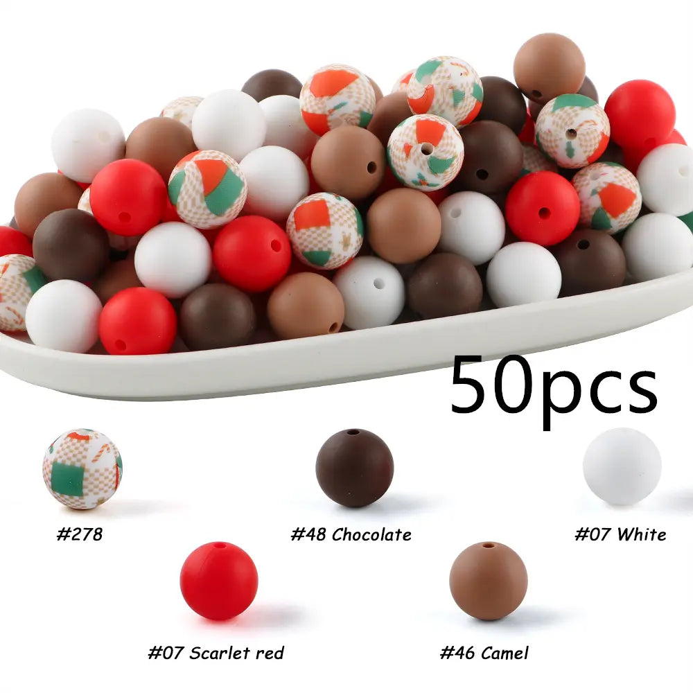 15mm Silicone Beads, 50-Piece Round Printed Bead Set, Beads for Crafts, Beading Supplies, DIY Jewelry-Making Supplies for Bracelets, Necklaces, Earrings and Pendants #GLOBAL PICKS