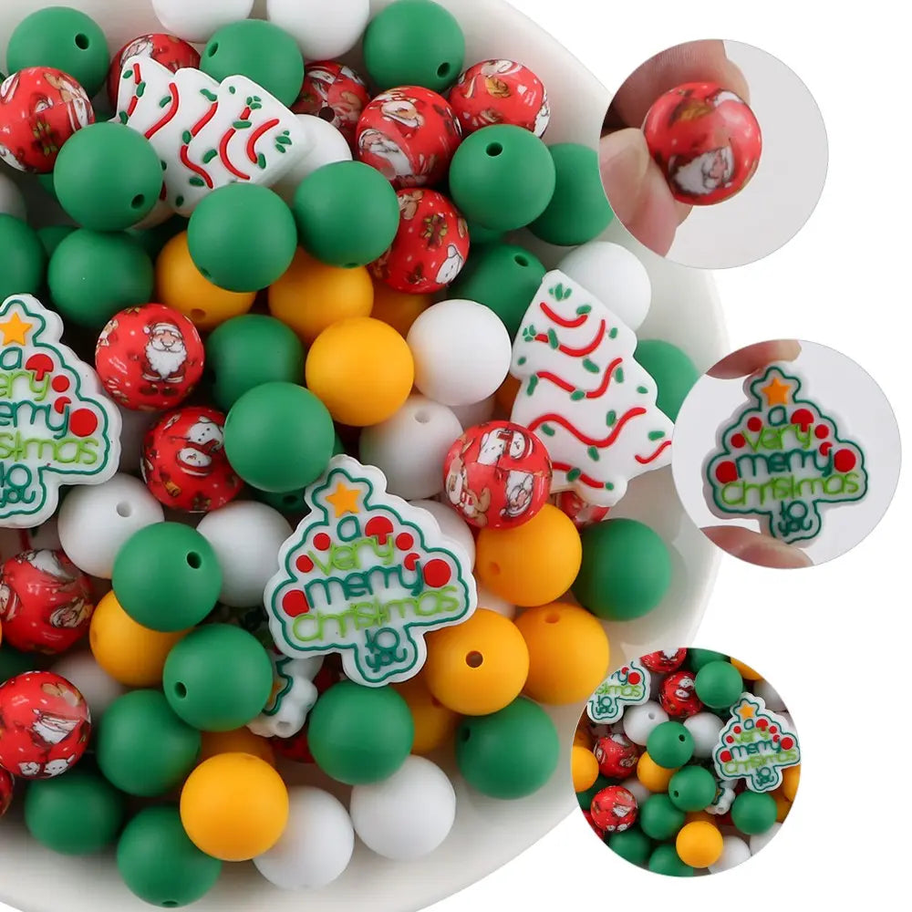 42pcs Halloween & Christmas Beads Set, Silicone Beads, Focal Beads, DIY Crafts, Pen Charms, Keychain Pendants, Holiday Decorations, Diy Beads Kit, Beading Kits, Beading Supplies, Beads And Accessories