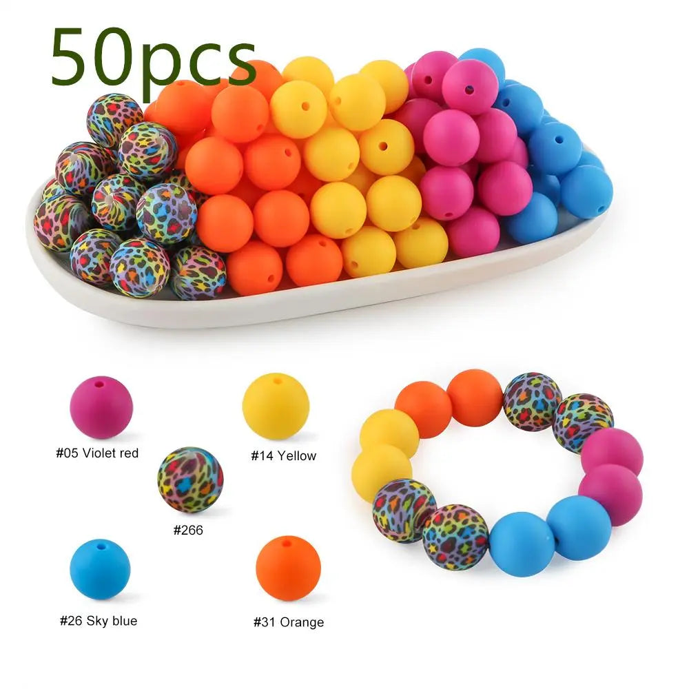 15mm Silicone Beads, 50-Piece Round Printed Bead Set, Beads for Crafts, Beading Supplies, DIY Jewelry-Making Supplies for Bracelets, Necklaces, Earrings and Pendants #GLOBAL PICKS