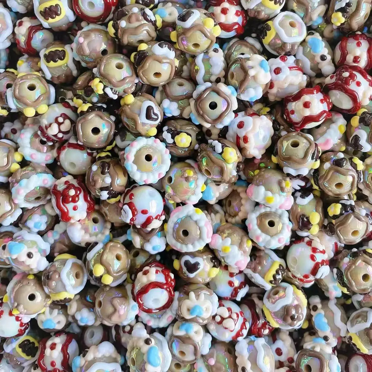Mixed Style Hand-Painted Acrylic Beads - Diy Mix Beads for Craft Projects, Pen Toppers, Key Chains, Chains for Girls' Fashion Accessories & Costume Jewelry, Acrylic Beads Mix, Bead Keychains, Assorted Bead Keychains