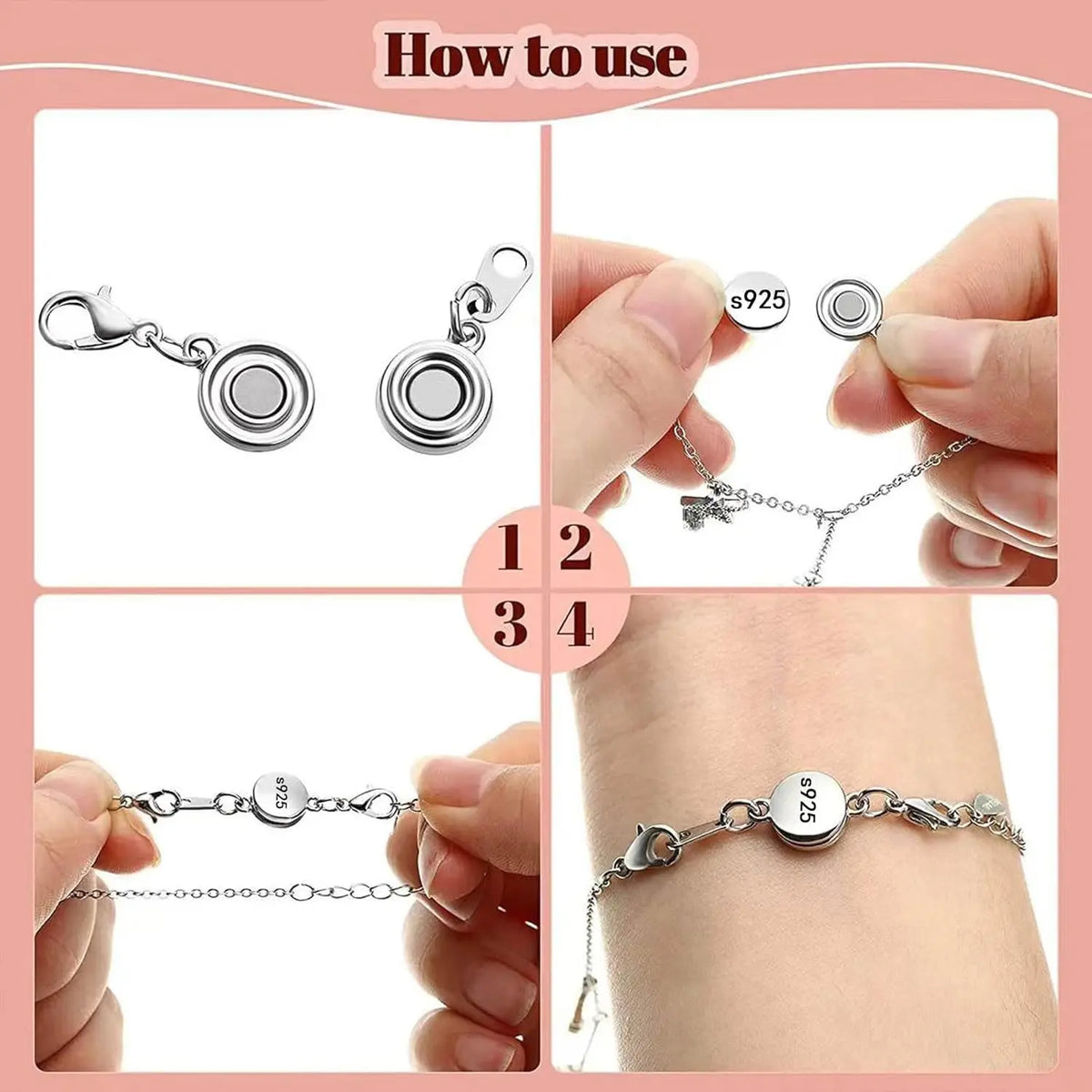 925 Silver Classic Magnetic Clasp - 0.4 Inches Diameter Round Ball Loop Clasp Converter, Hassle-Free Quick On-Off Secure Lock, 8-Pc Project Set for DIY Jewelry Making, Accessories for Beading