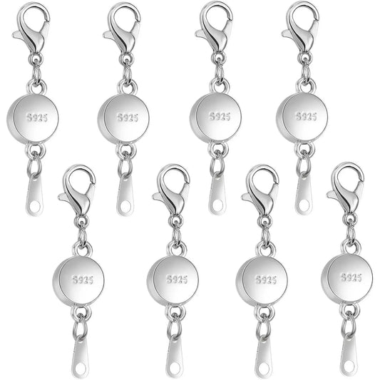 925 Silver Classic Magnetic Clasp - 0.4 Inches Diameter Round Ball Loop Clasp Converter, Hassle-Free Quick On-Off Secure Lock, 8-Pc Project Set for DIY Jewelry Making, Accessories for Beading