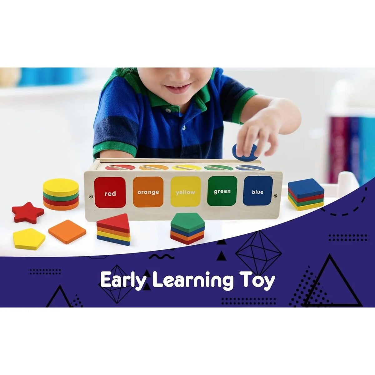 P-ITC095 Solid Wood Unisex Montessori 2-in-1 Shape Sorter Toy, 25 Pieces Kids Learning Materials, Fine Motor Game for 2-5 Year Olds, Teaches Basic Geometric Math Concepts, Boosts Development, Class Activity Gift
