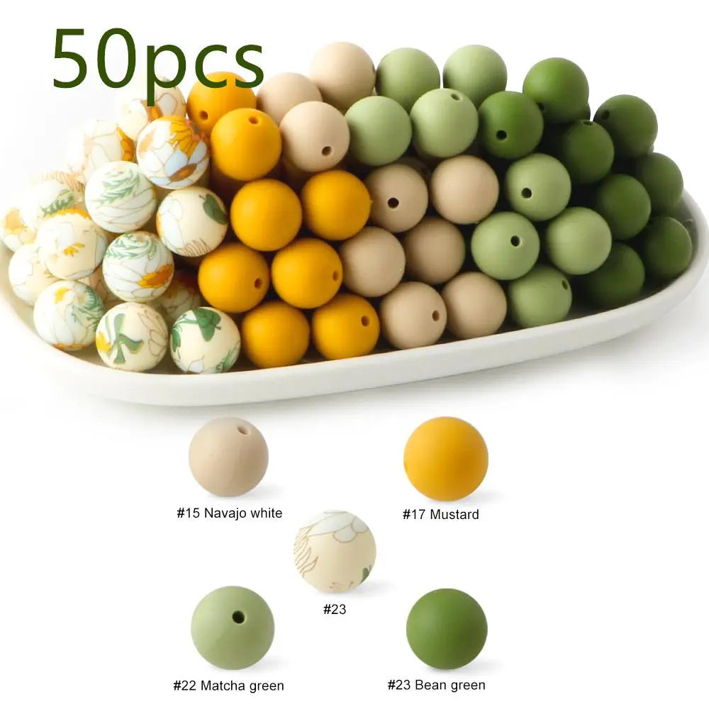 15mm Silicone Beads, 50-Piece Round Printed Bead Set, Beads for Crafts, Beading Supplies, DIY Jewelry-Making Supplies for Bracelets, Necklaces, Earrings and Pendants #GLOBAL PICKS