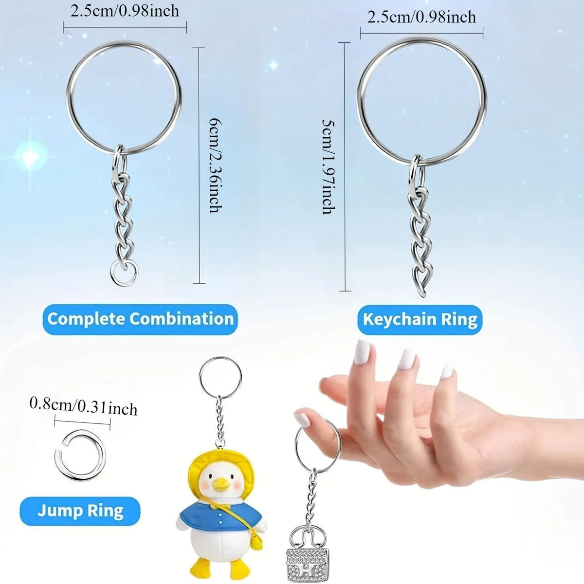 100pcs/set Keychain Production Supplies Kit With 50 Adjustable Metal Chain Keychains And 50 Jump Rings, Keychain Set Keychain Accessories Loose For Keychain Production DIY Crafts Small Business Supplies