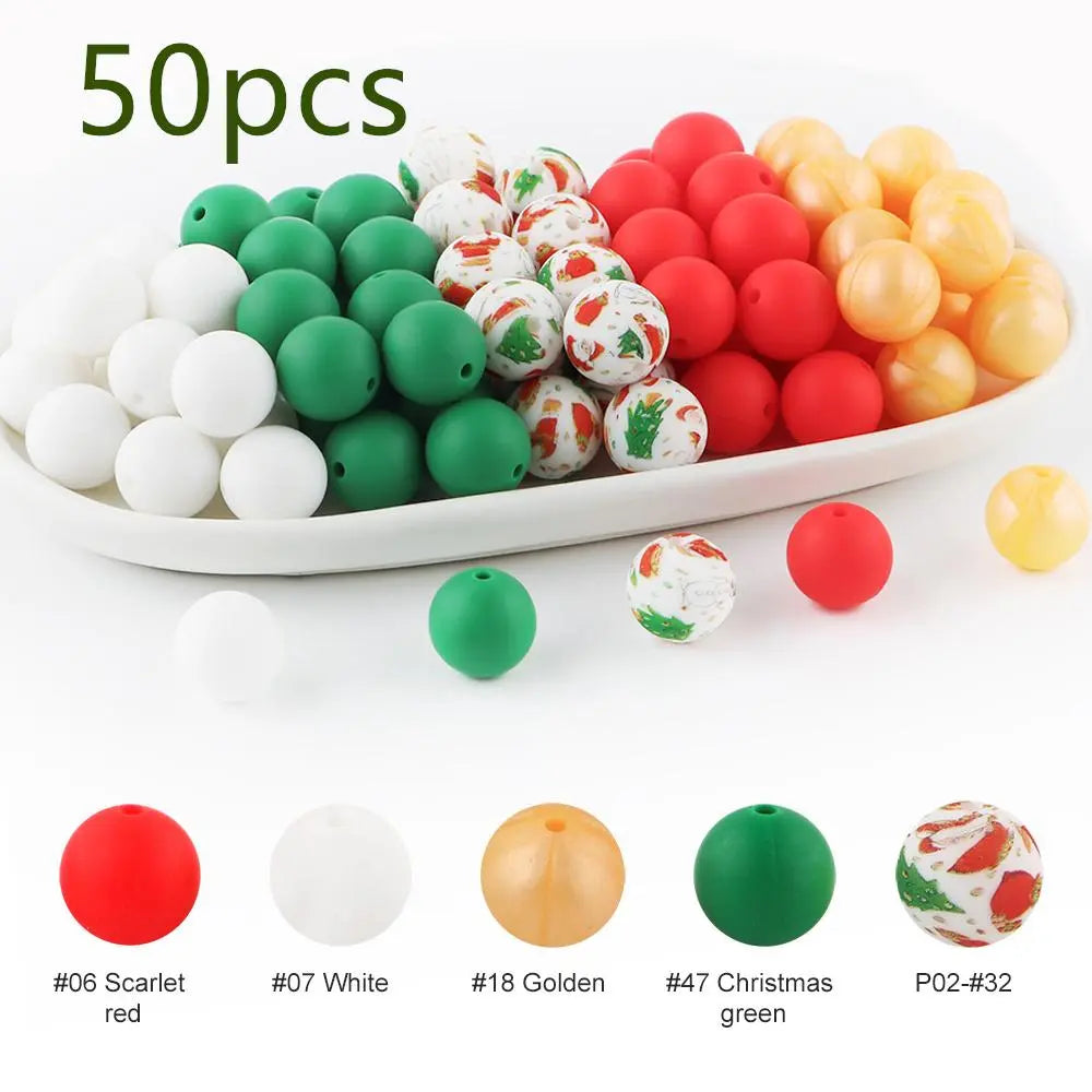 15mm Silicone Beads, 50-Piece Round Printed Bead Set, Beads for Crafts, Beading Supplies, DIY Jewelry-Making Supplies for Bracelets, Necklaces, Earrings and Pendants #GLOBAL PICKS