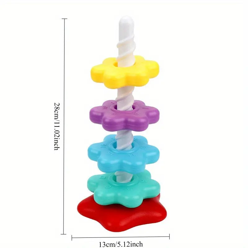 1pc Rainbow Rotating Stacking Rings, a fun super spinning tower shape sorter that can train hand-eye coordination, promote brain development, and is a great educational early learning product and Christmas gift