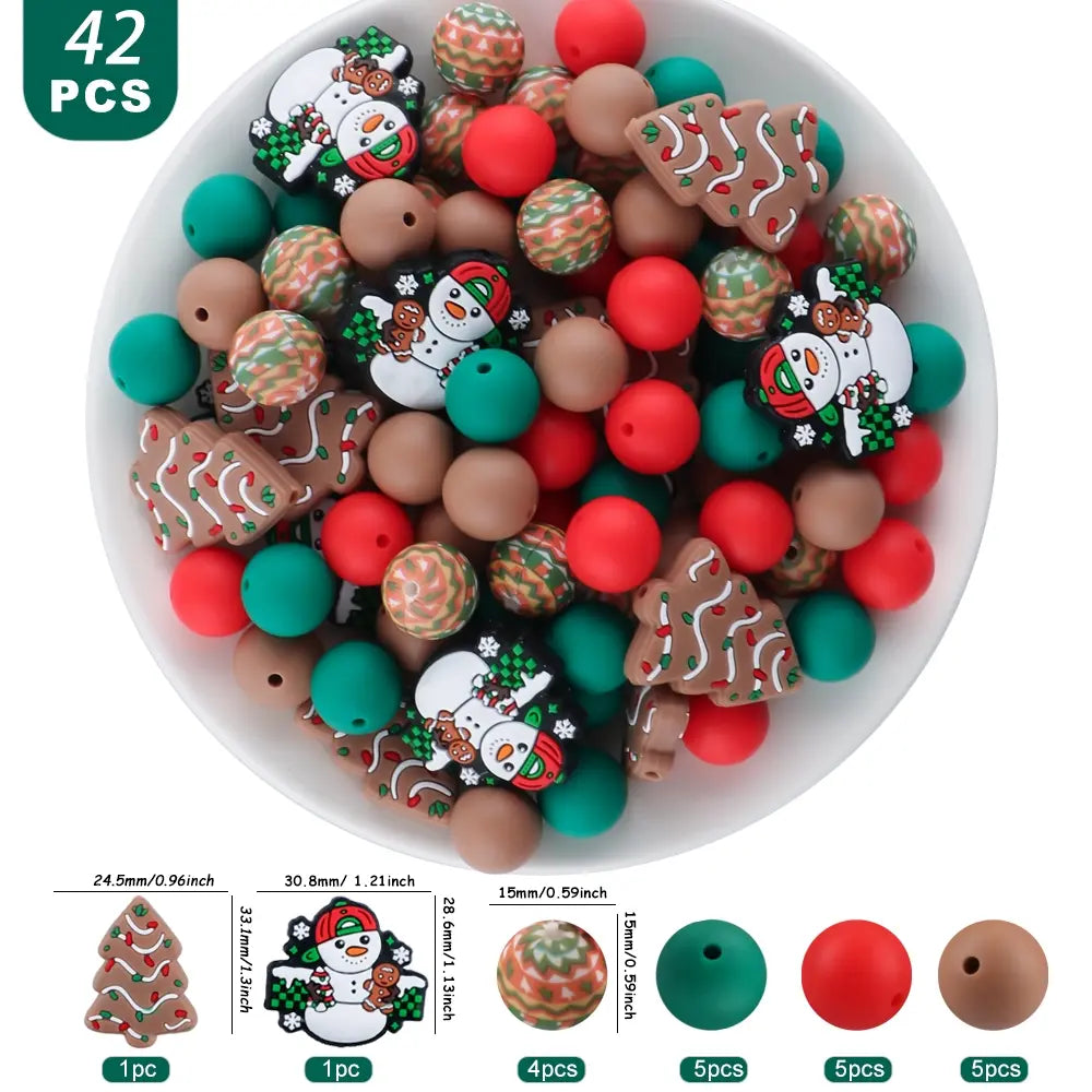 42pcs Halloween & Christmas Beads Set, Silicone Beads, Focal Beads, DIY Crafts, Pen Charms, Keychain Pendants, Holiday Decorations, Diy Beads Kit, Beading Kits, Beading Supplies, Beads And Accessories