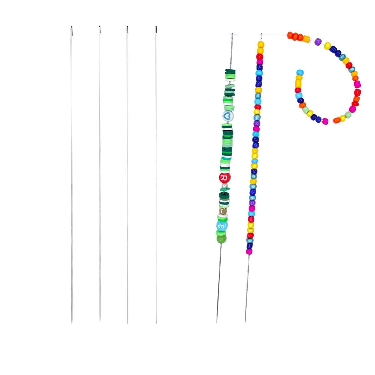Xmada 4-Pack Clip-Style Beading Needles - 6.7 inches, 0.7mm Diameter, Efficient & Sturdy for Jewelry Making (4-Curved)