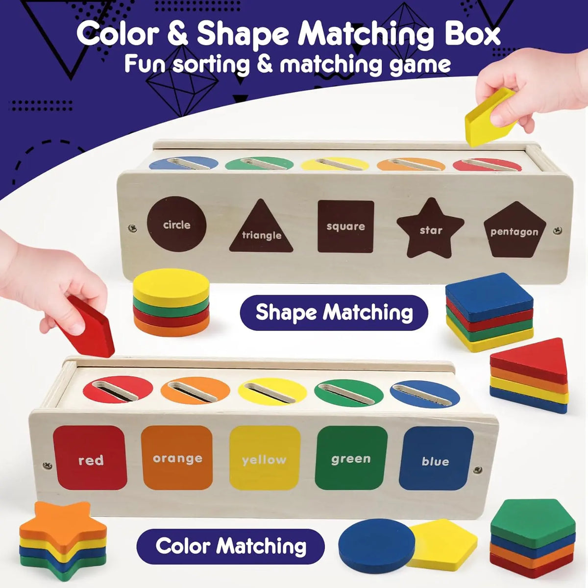 P-ITC095 Solid Wood Unisex Montessori 2-in-1 Shape Sorter Toy, 25 Pieces Kids Learning Materials, Fine Motor Game for 2-5 Year Olds, Teaches Basic Geometric Math Concepts, Boosts Development, Class Activity Gift