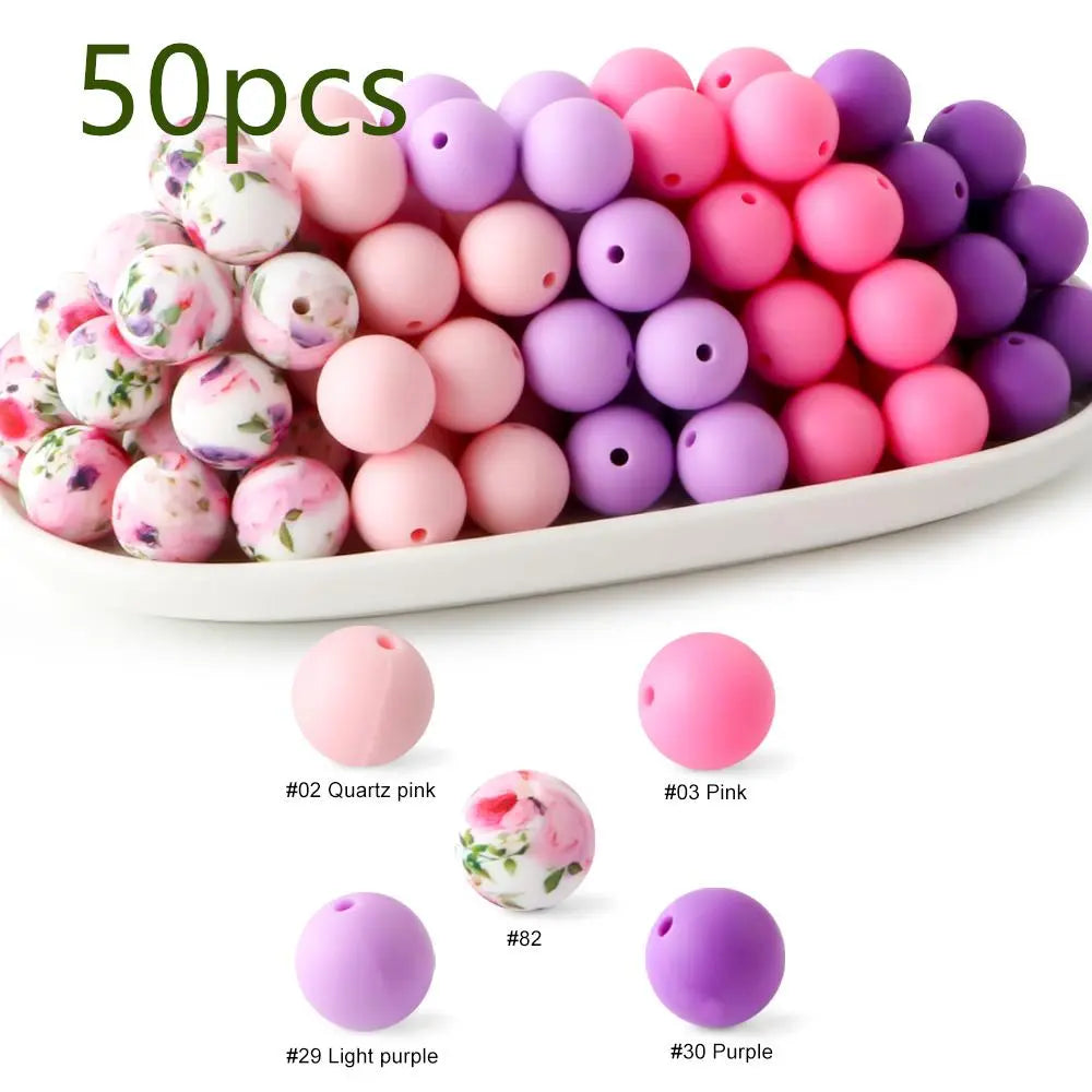 15mm Silicone Beads, 50-Piece Round Printed Bead Set, Beads for Crafts, Beading Supplies, DIY Jewelry-Making Supplies for Bracelets, Necklaces, Earrings and Pendants #GLOBAL PICKS