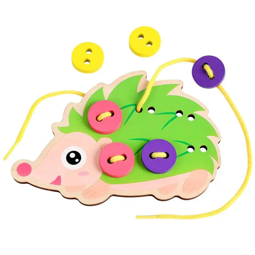 Wooden Montessori DIY Handmade Wear Stitching Button Beads Lacing Threading Board Toys for Girls Kids Early Learning Materials