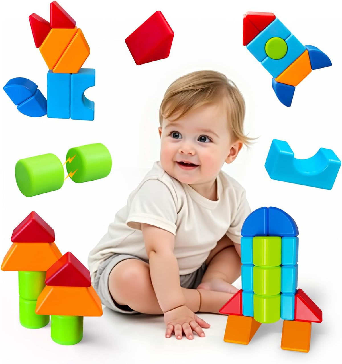 Pairez Toys Magnetic Blocks for Kids Ages 1-3, Large Building Blocks