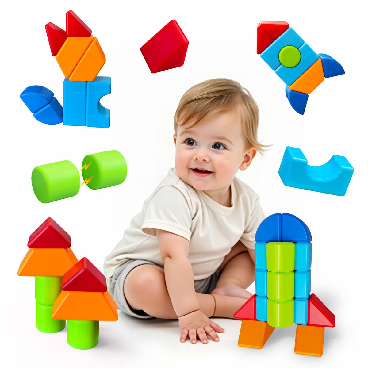 Pairez Toys Magnetic Blocks for Kids Ages 1-3, Large Building Blocks