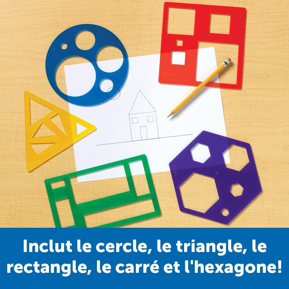 Learning Resources Primary Shapes Template Set - 5 Pieces, Ages 4+ Homeschool and Classroom Supplies, Geometric Shapes, Tracing Helper for Kids