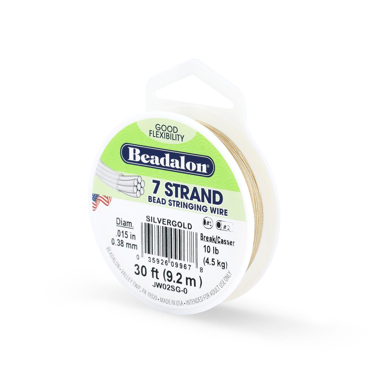 Beadalon 7-Strand Stainless Steel Beading Wire, .015 in / 0.38 mm - Bright