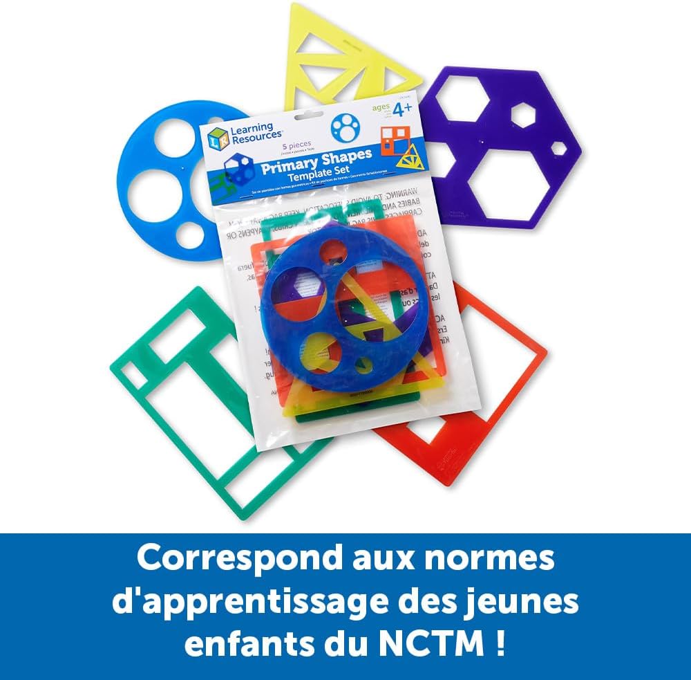 Learning Resources Primary Shapes Template Set - 5 Pieces, Ages 4+ Homeschool and Classroom Supplies, Geometric Shapes, Tracing Helper for Kids