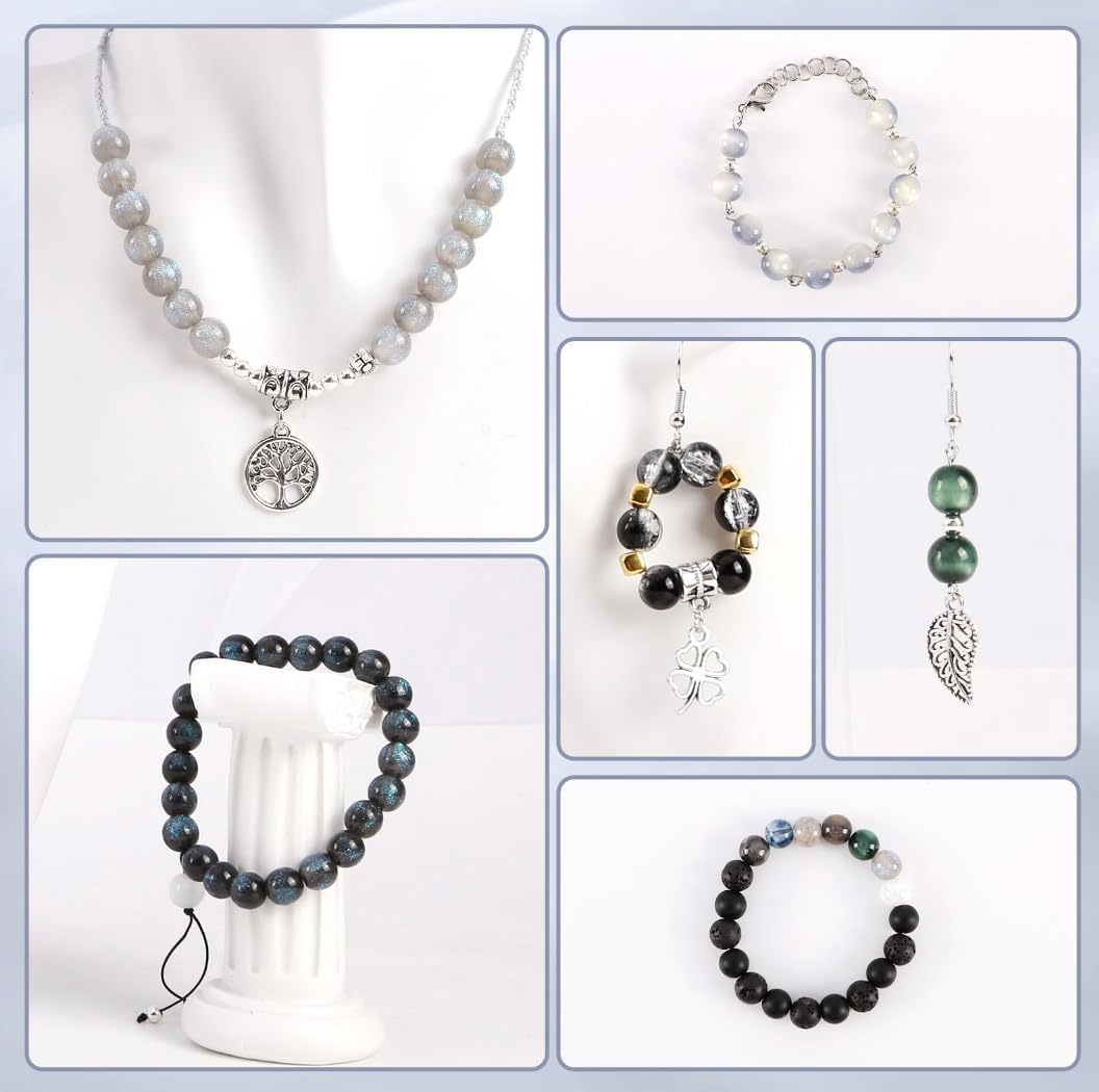 Glass Beads for Jewelry Making, 18 Colors Glass Beads for Bracelets Making kit Including 2-8mm Bead spacers/Lava Beads/Stone Rock DIY Jewelry Making Supplies for Adults (Thanksgiving, Christmas)