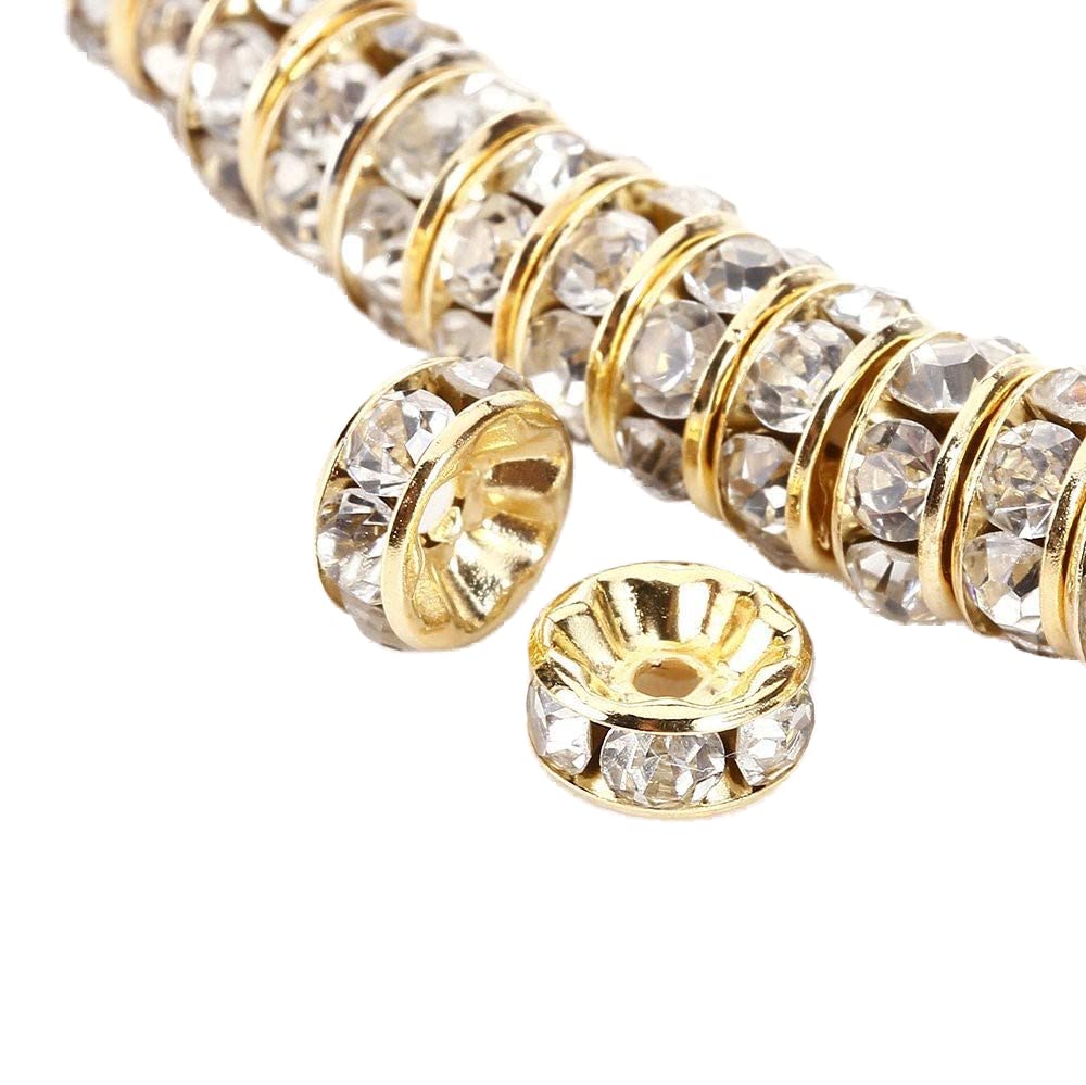 Allb 100Pcs Rondelle Spacer Beads 8mm Silver Plated Czech Crystal Rhinestone for Jewelry Making Loose Beads for Bracelets