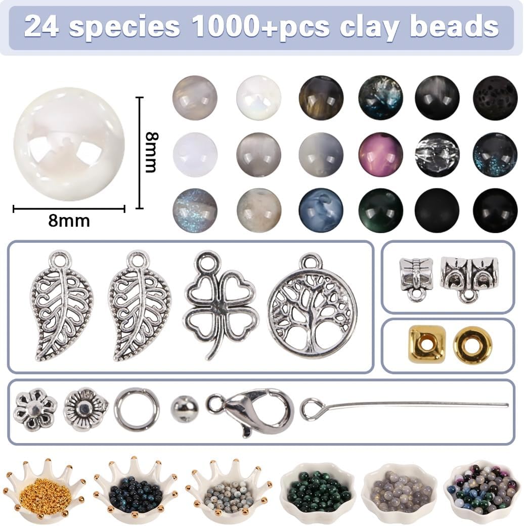 Glass Beads for Jewelry Making, 18 Colors Glass Beads for Bracelets Making kit Including 2-8mm Bead spacers/Lava Beads/Stone Rock DIY Jewelry Making Supplies for Adults (Thanksgiving, Christmas)