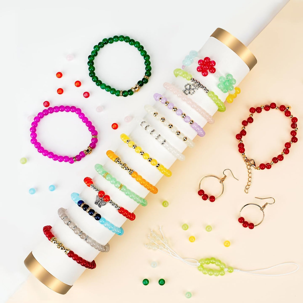 6mm Glass Beads Bracelet Making Kit 1400pcs, 24 Colors Crystal Beads for Jewelry Making Round Beads DIY Crafts with Spacer Beads Charms Accessories