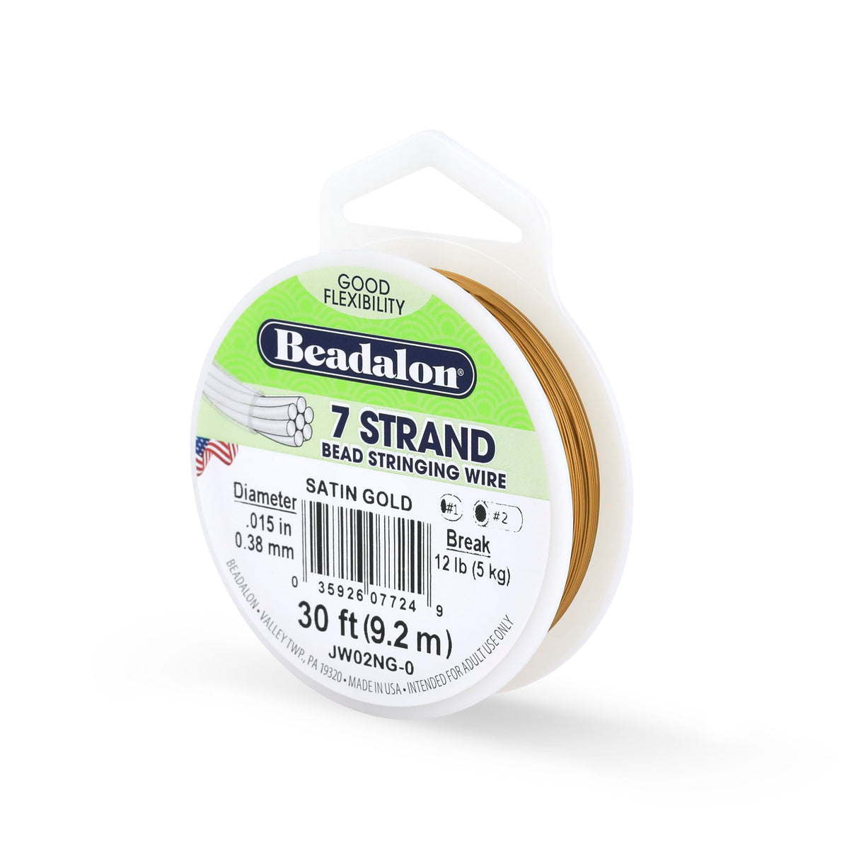 Beadalon 7-Strand Stainless Steel Beading Wire, .015 in / 0.38 mm - Bright