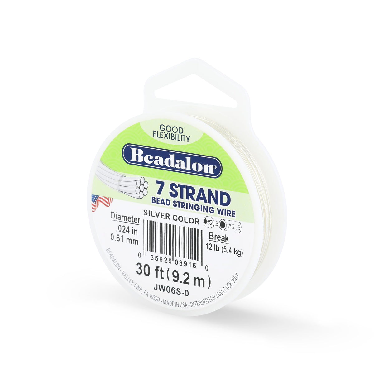 Beadalon 7-Strand Stainless Steel Beading Wire, .015 in / 0.38 mm - Bright