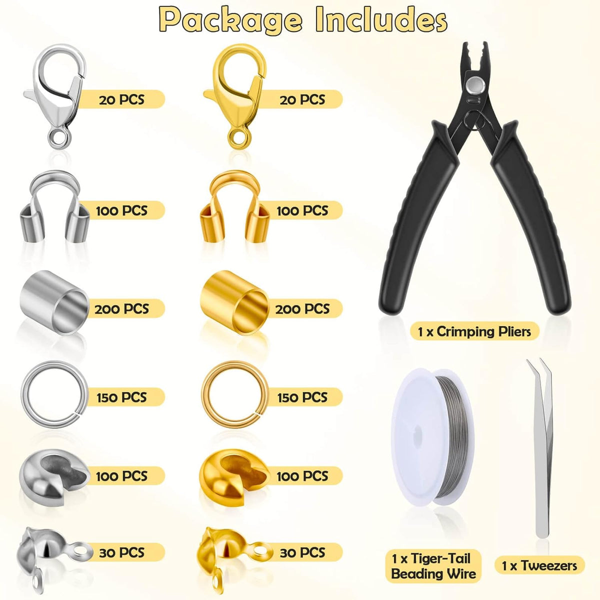 Acejoz 1203 Pcs Crimp Beads Supplies for Jewelry Making, Including Crimp Covers, Crimp Tubes and Wire Guardians, Lobster Clasps, Jump Rings, Crimping Pliers and Beading Wire for Bracelets Making