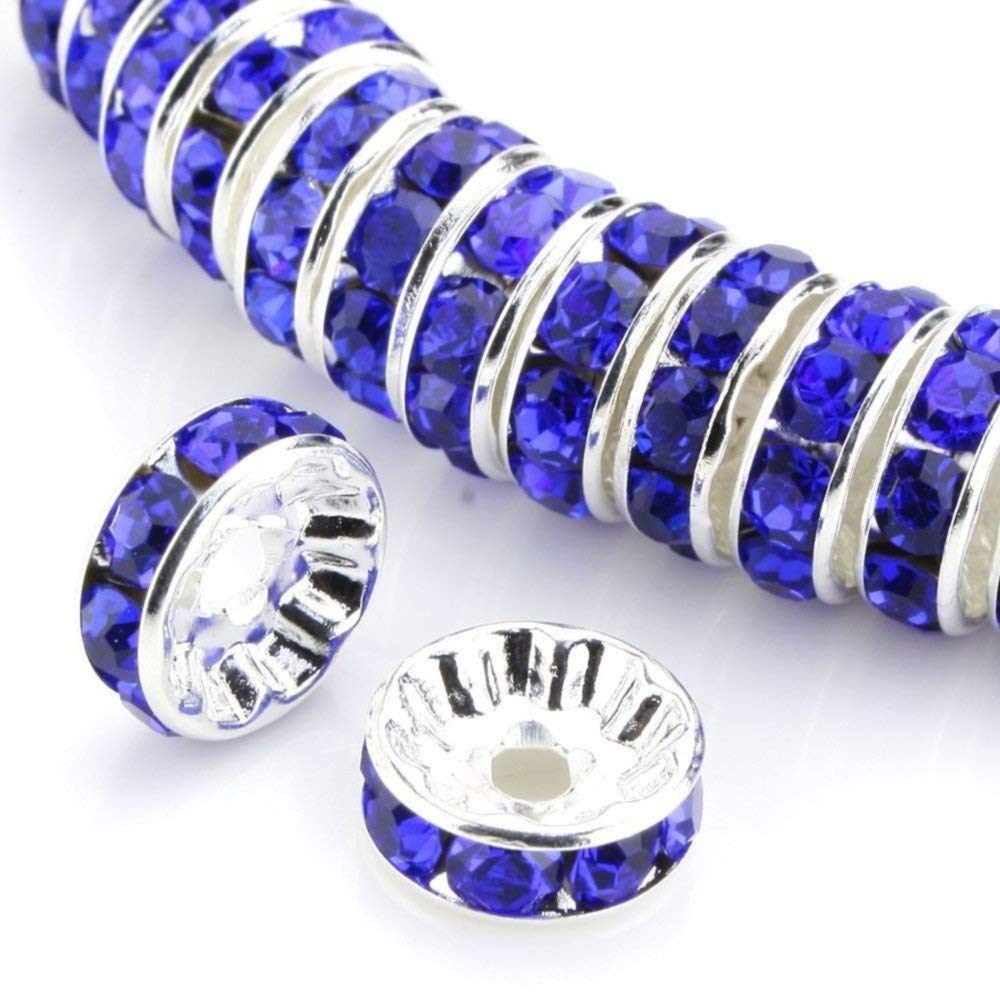 Allb 100Pcs Rondelle Spacer Beads 8mm Silver Plated Czech Crystal Rhinestone for Jewelry Making Loose Beads for Bracelets
