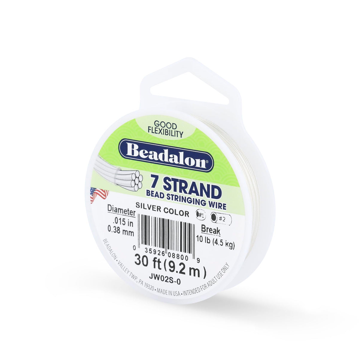Beadalon 7-Strand Stainless Steel Beading Wire, .015 in / 0.38 mm - Bright